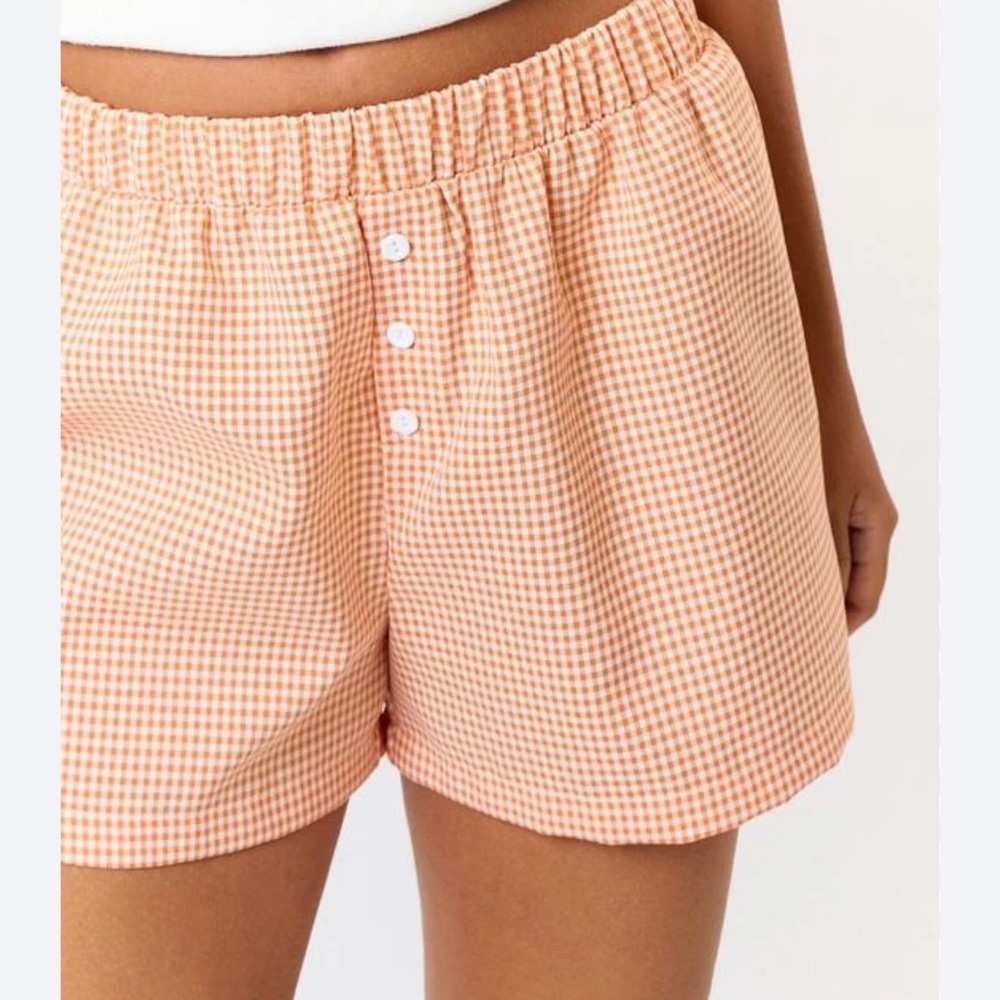 Gingham Checkered Women's Shorts - Orange